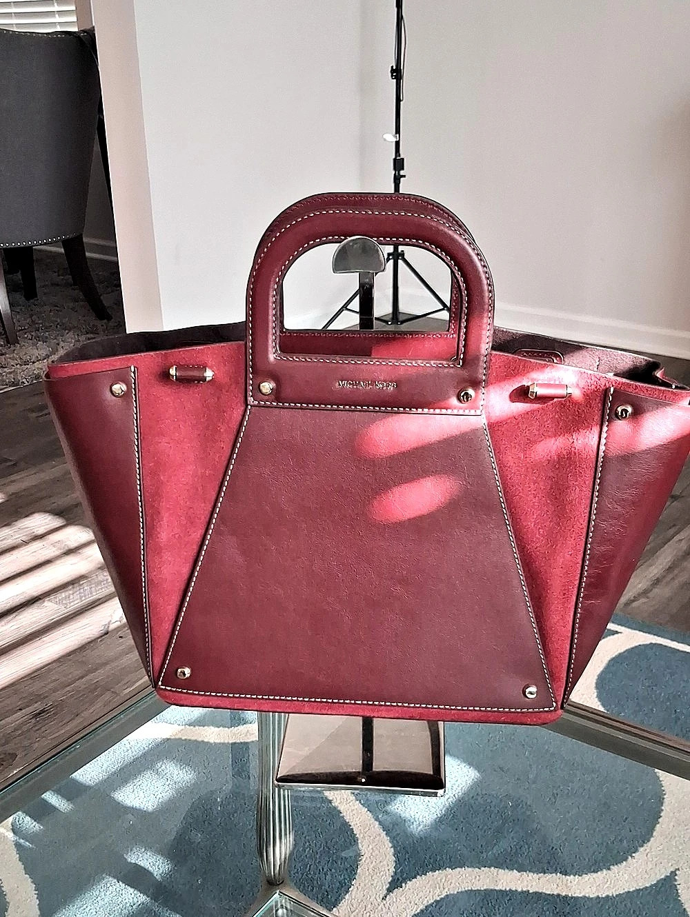 Michael Kors Avril Extra-Large Leather and Suede Tote Bag, Burgundy
